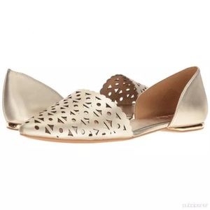 Nine West Gold Metallic Pointed Toe Leather Flats